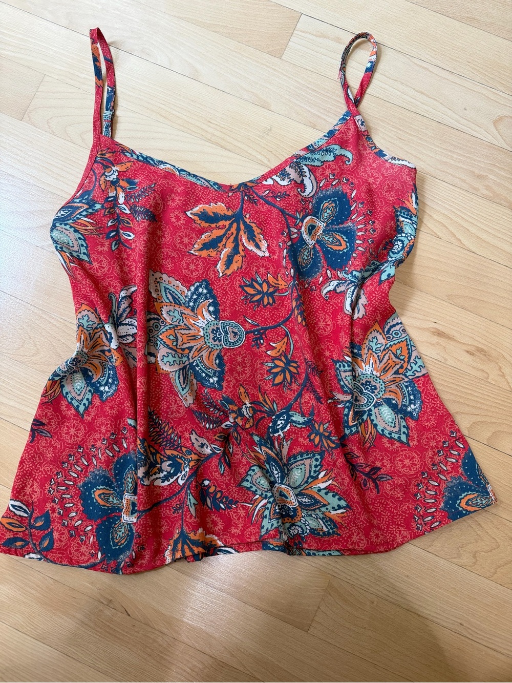 Hollister Red Floral Paisley Spaghetti-Strap Tank